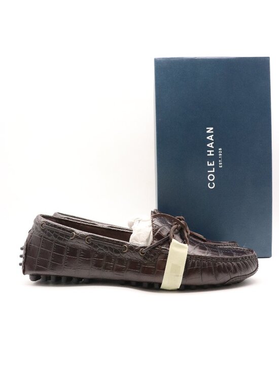 NWB Cole Haan Brown Leather Gunnison Men\'s 11.5 D Crocodile Print Driver Loafer main image 9